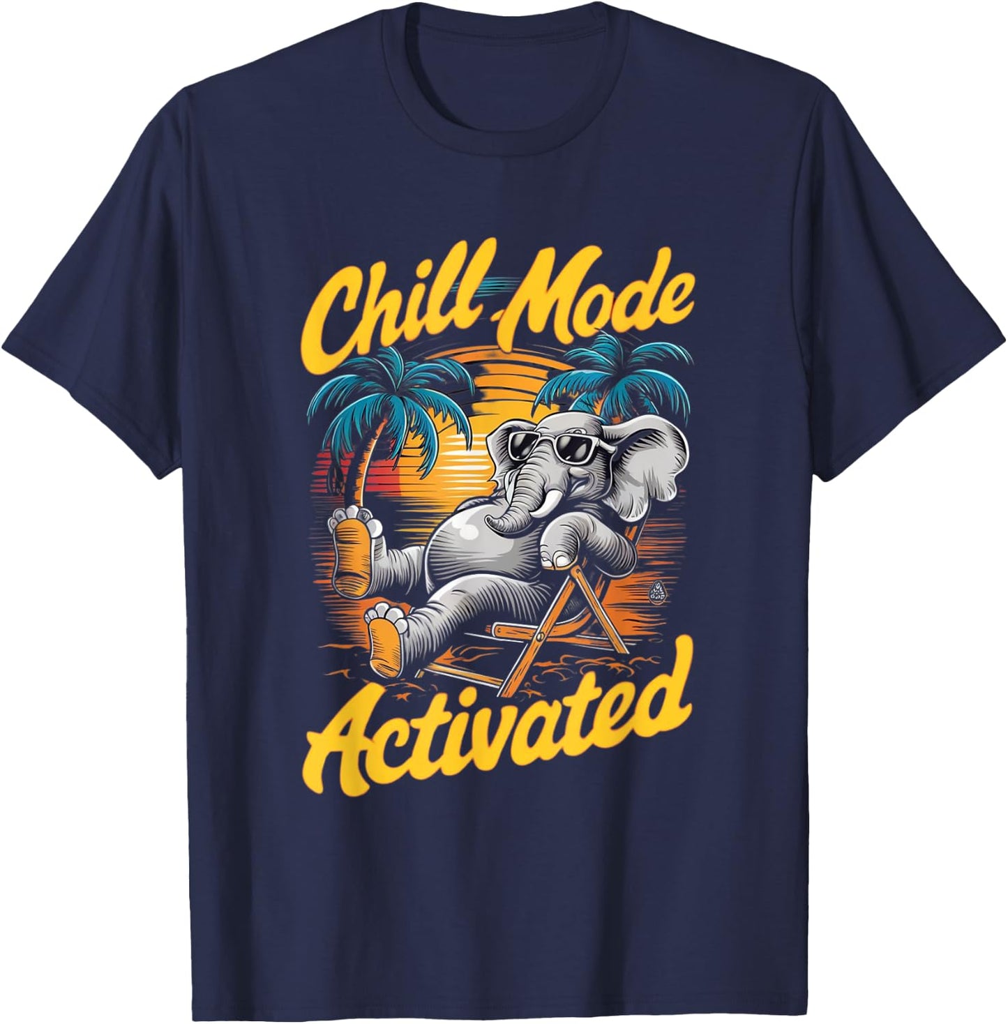Elephant activated in cold mode with glasses on the beach , Black, S T-Shirt - T-Shirt | Navy