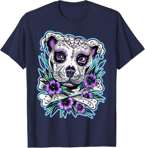 Pitbull Dog Sugar Skull for lovers Dogs Women T-Shirt - T-Shirt | Navy