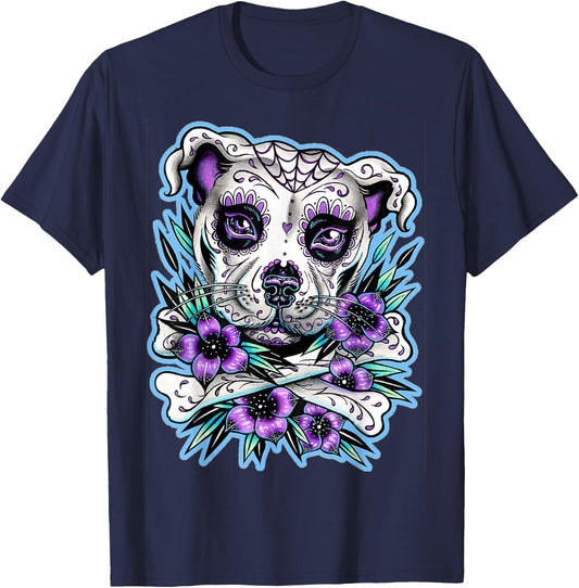Pitbull Dog Sugar Skull for lovers Dogs Women T-Shirt - T-Shirt | Navy
