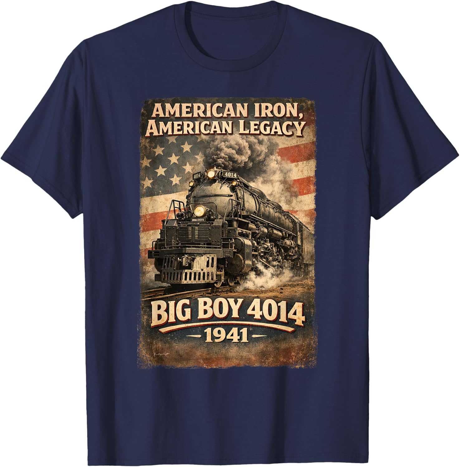 Big Boy 4014 Vintage Steam Locomotive Railroad Train Engine T-Shirt - T-Shirt | Navy