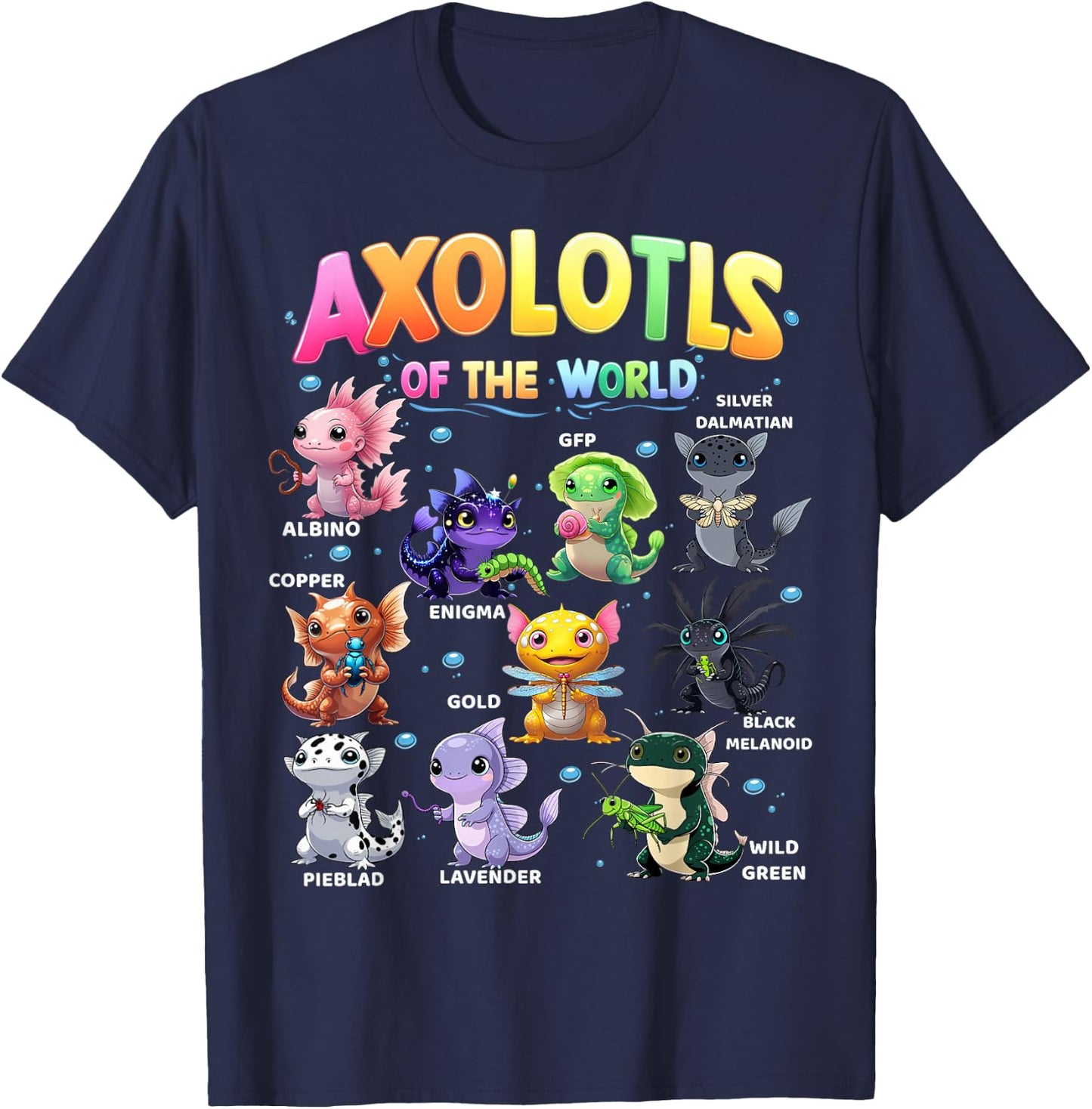 Axolotls Of The World Cute Kawaii Axolotl Men Women Kids T-Shirt - T-Shirt | Navy