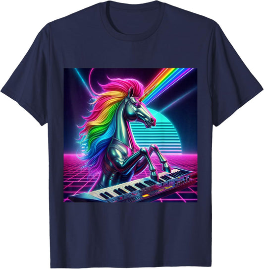 1980s Retro Chrome unicorn T-Shirt - T-Shirt | Navy
