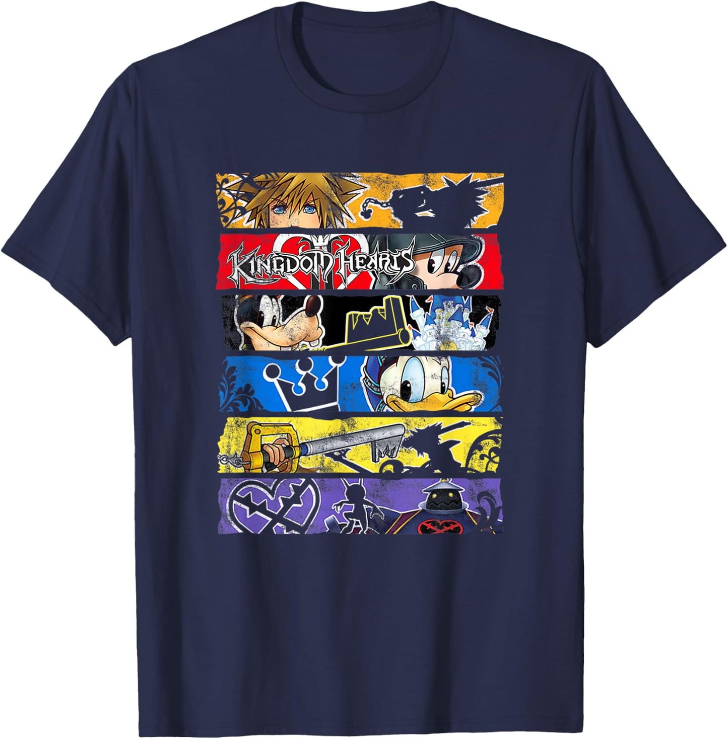 Disney Kingdom Hearts Epic Character Panels Distressed Logo T-Shirt - T-Shirt | Navy