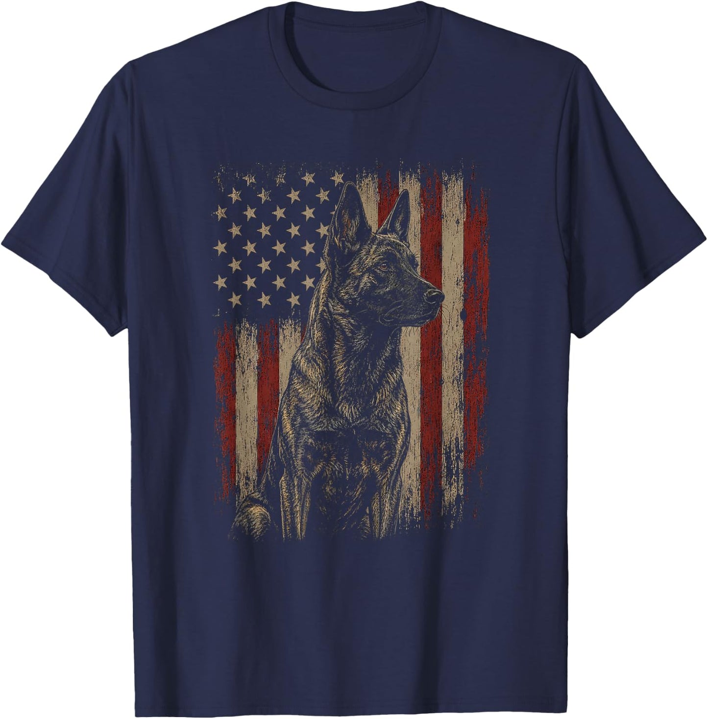American Flag Dutch Shepherd Artwork Design T-Shirt - T-Shirt | Navy