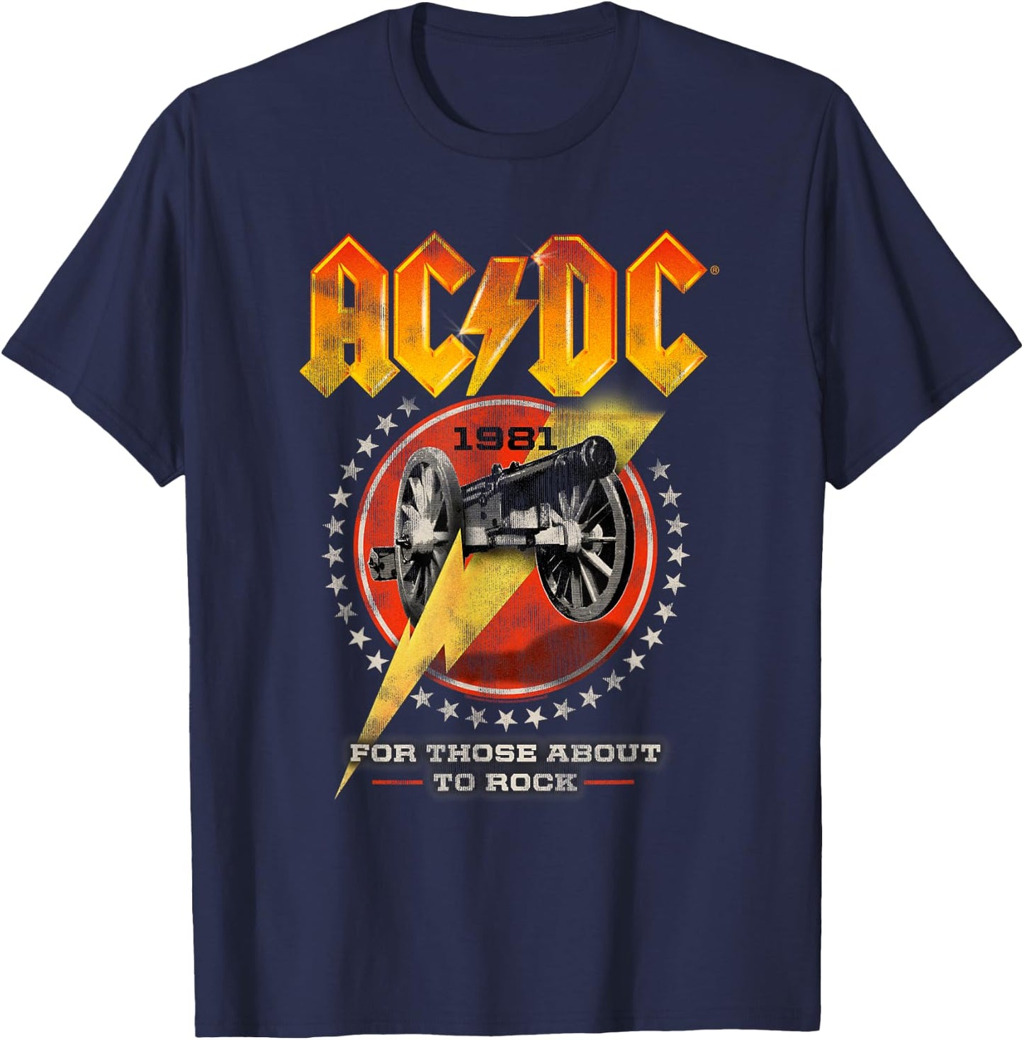 AC/DC For Those About To Rock Distressed Cannon And Stars T-Shirt - T-Shirt | Navy