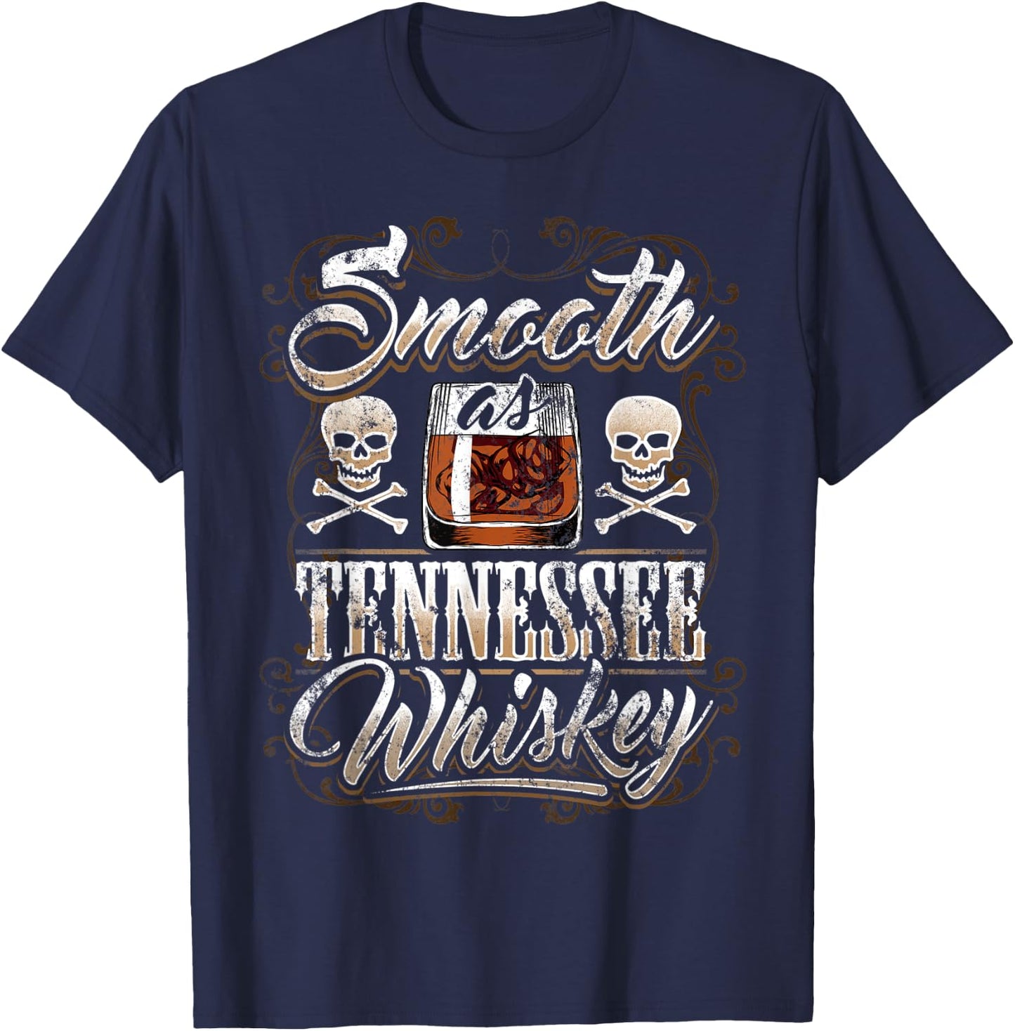 Smooth As Tennessee Whiskey Glass Men Skull Grunge Vintage T-Shirt - T-Shirt | Navy