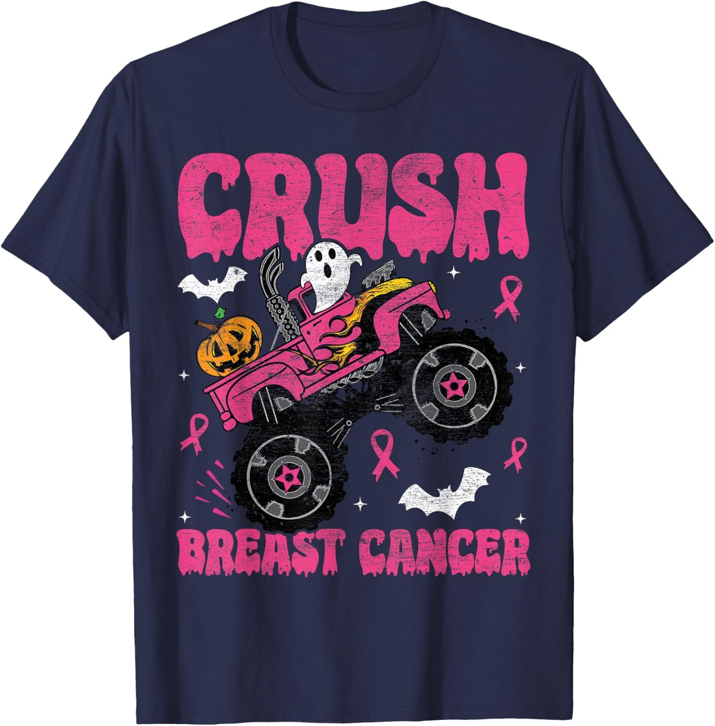 Crush Breast Cancer Awareness Monster Truck Halloween kids T-Shirt - T-Shirt | Navy