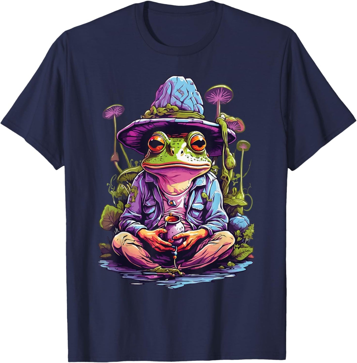 Frog Psychedelic Art Goa Trance Trippy Design , black T-Shirt - T-Shirt | Navy