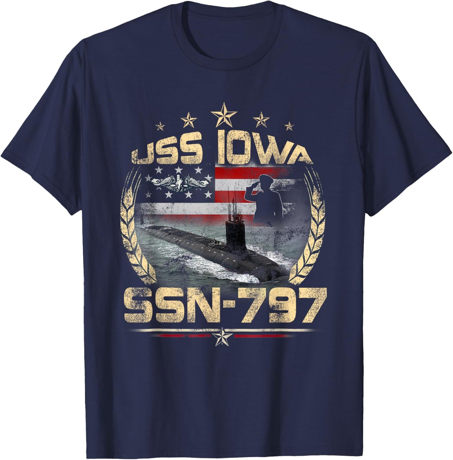 USS Iowa SSN-797 USA Flag Submarine Veteran Patriotic Father Women Men T-Shirt - T-Shirt | Navy