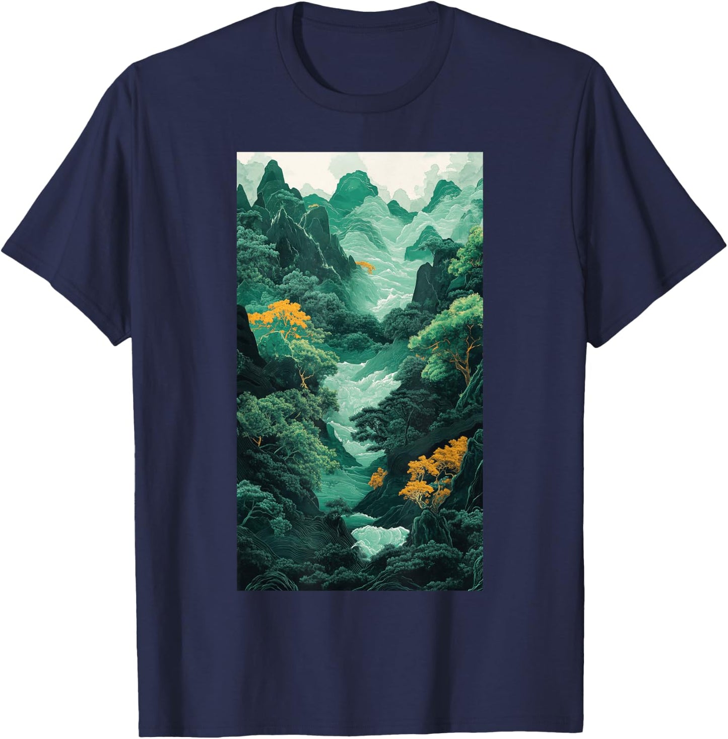 Jade Art Landscape Mountain landscape Nature art T-Shirt - T-Shirt | Navy