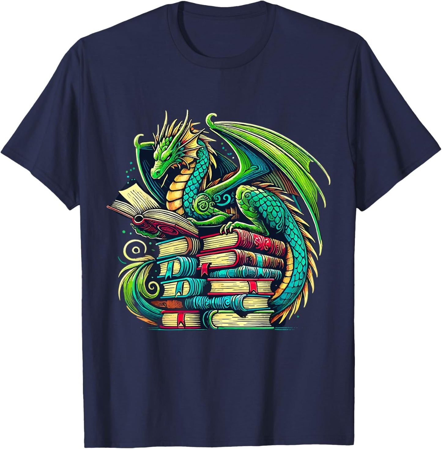 Book Dragon Reading Lover T-Shirt - T-Shirt | Navy