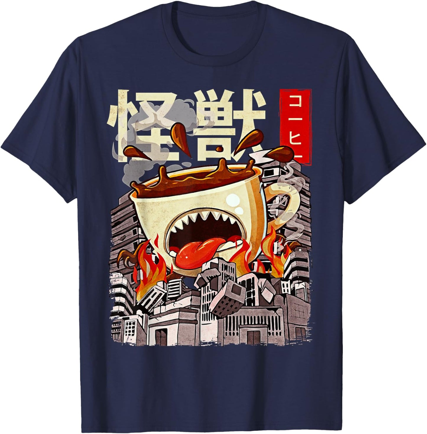 Kaiju Coffee Japanese Anime Monster Caffeine T-Shirt - T-Shirt | Navy