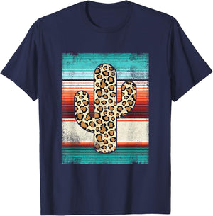 Funny Western Cactus Leopard Cheetah Print Turquoise Serape T-Shirt - T-Shirt | Navy