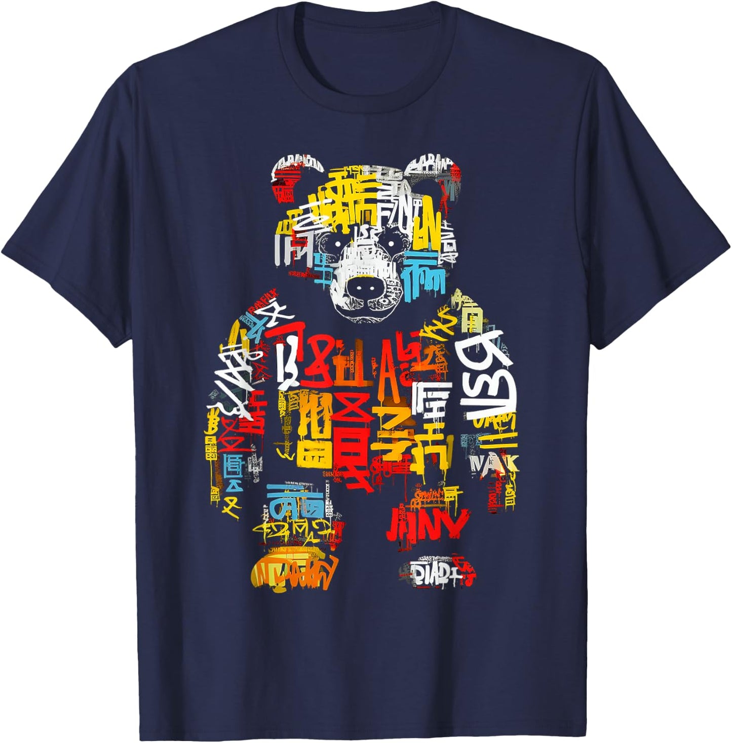 Bärentext Abstrakte Bunte Tierkunst Bär T-Shirt - T-Shirt | Navy