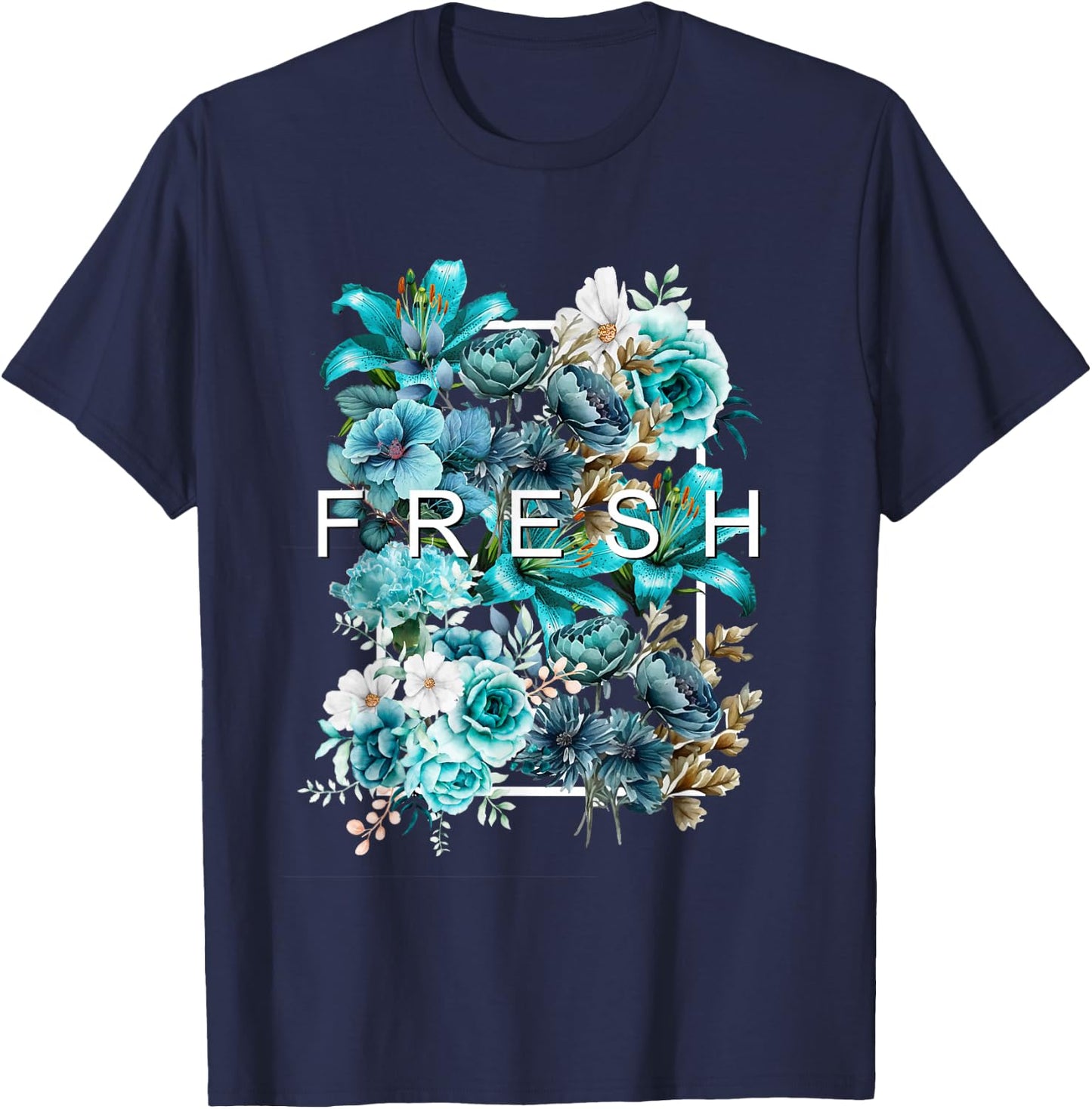 Teal Aqua Fresh BloomTeal Aqua Graphic T-Shirt - T-Shirt | Navy