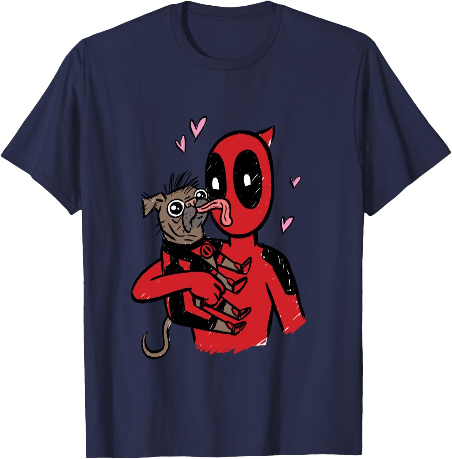 Marvel Deadpool & Wolverine Dogpool Doggy Kisses Doodle T-Shirt - T-Shirt | Navy