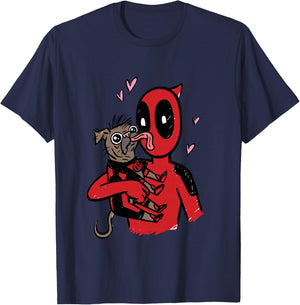 Marvel Deadpool & Wolverine Dogpool Doggy Kisses Doodle T-Shirt - T-Shirt | Navy