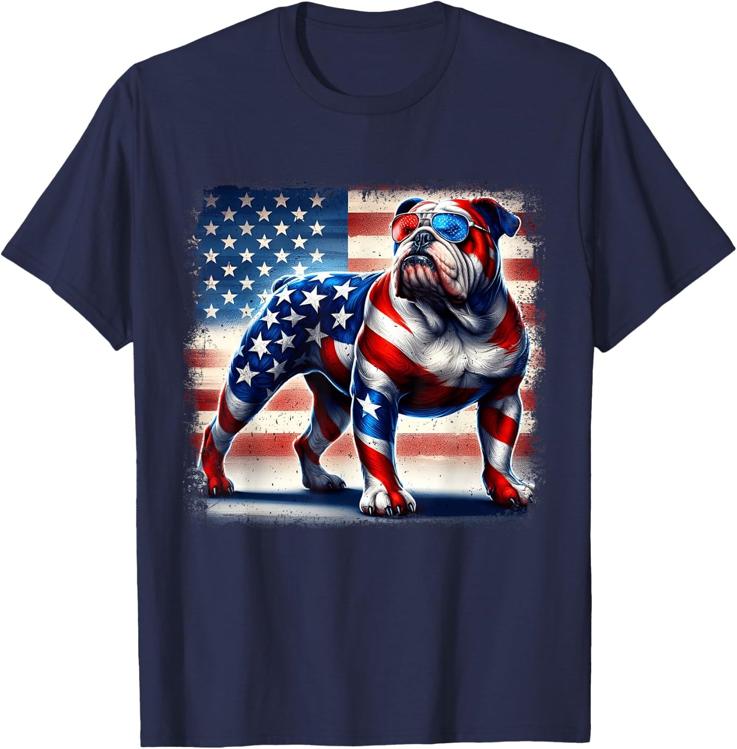 English Bulldog Dog 4th of July USA American Flag Patriotic Women Kids T-Shirt - T-Shirt | Navy