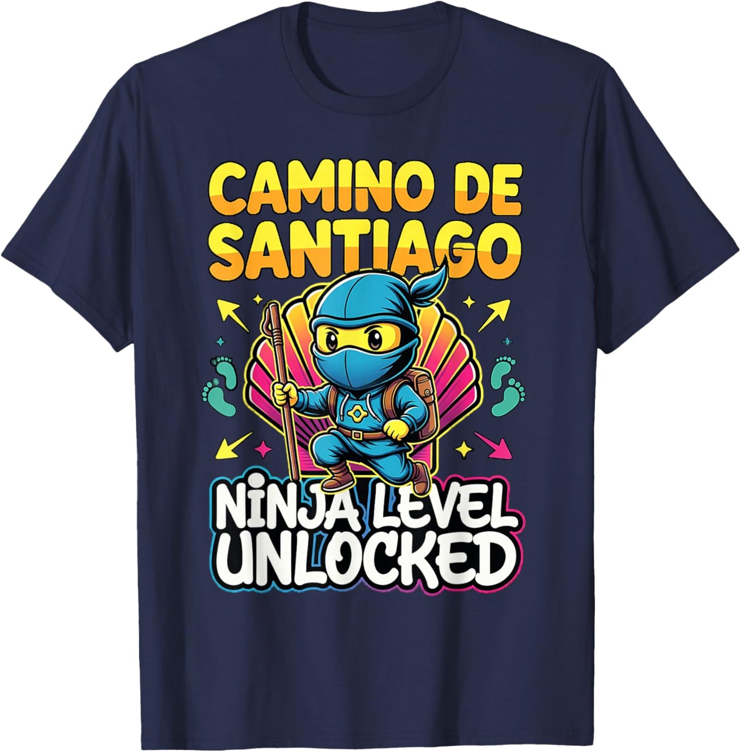 Camino de Santiago Ninja Level Unlocked Funny Cartoon Style T-Shirt - T-Shirt | Navy
