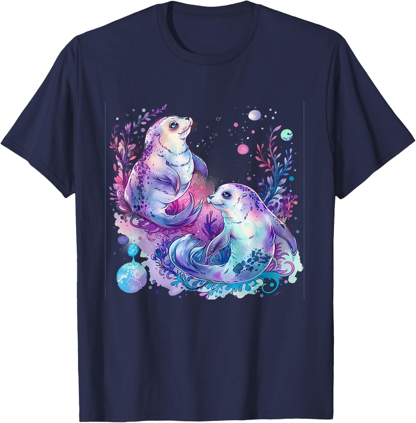 Seal Ocean Sea Seal Marine Mammal Artwork Sea Ocean Animal T-Shirt - T-Shirt | Navy
