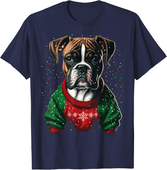 Xmas Boxer Dog Santa on Christmas Boxer Dog Women Kids T-Shirt - T-Shirt | Navy