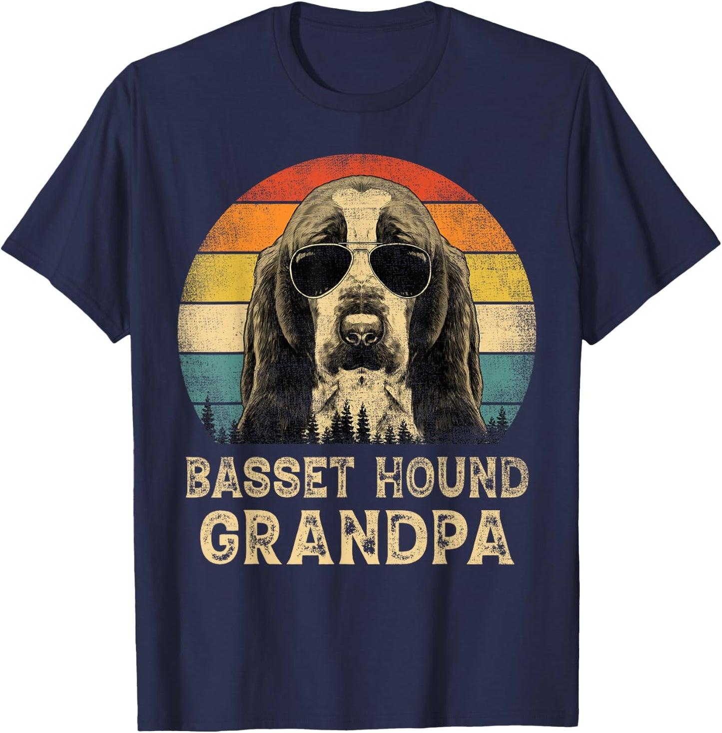 Vintage Basset Hound Grandpa Dog Lovers Father's Day T-Shirt - T-Shirt | Navy