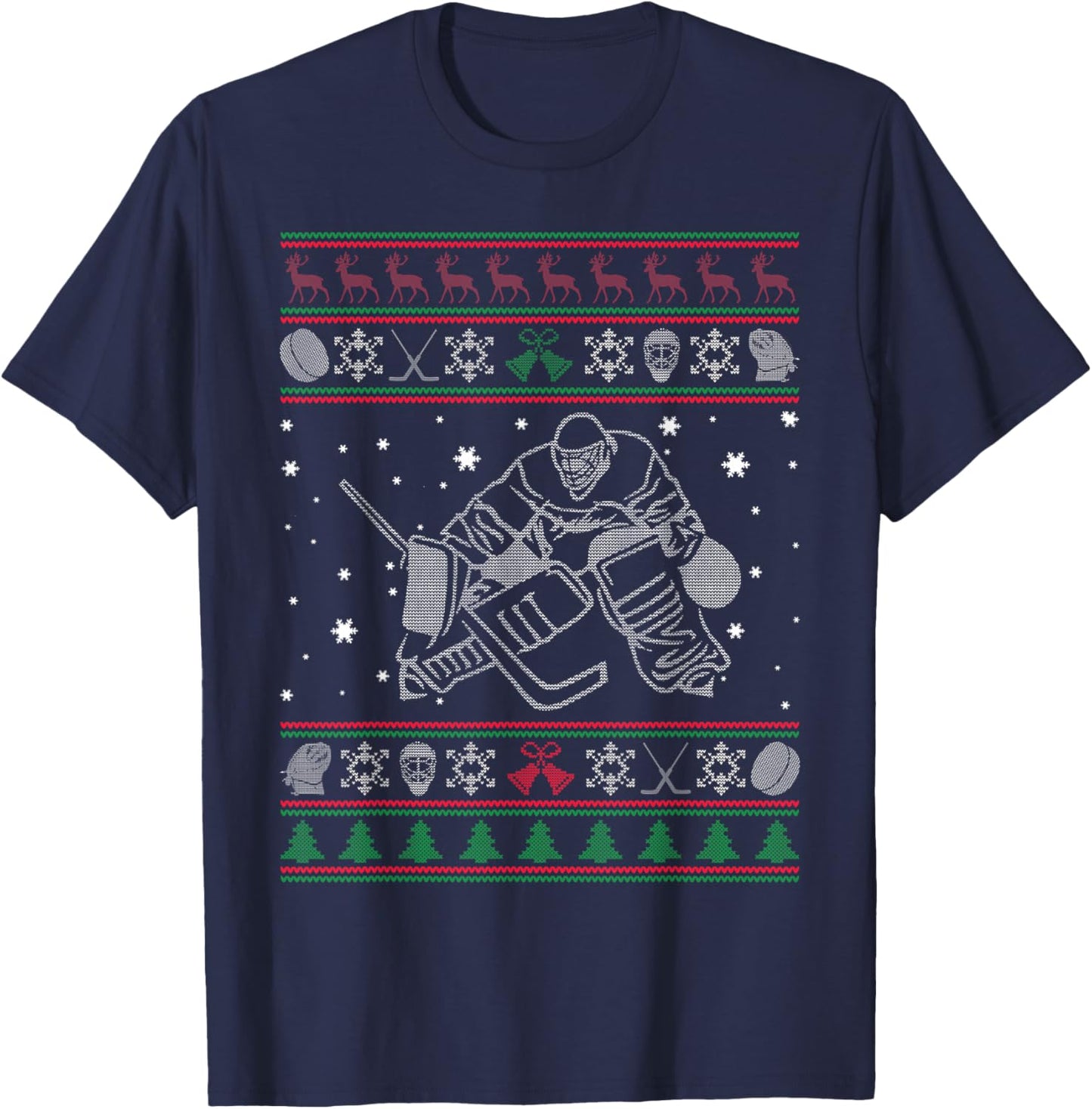 Men Women Hockey Goalie Ugly Christmas Sweater, Gift T-Shirt - T-Shirt | Navy