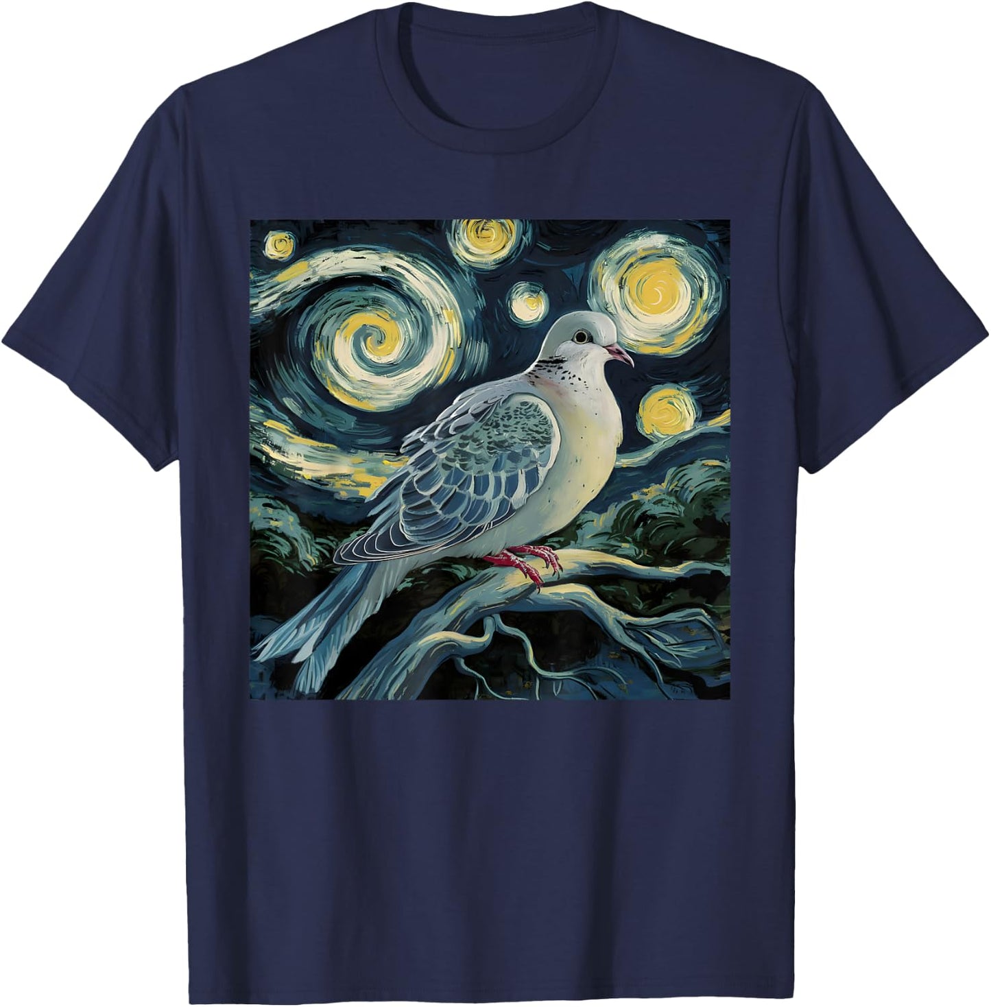 Mourning Dove Bird Lover Starry Night Van Gogh Bird Watchers T-Shirt - T-Shirt | Navy