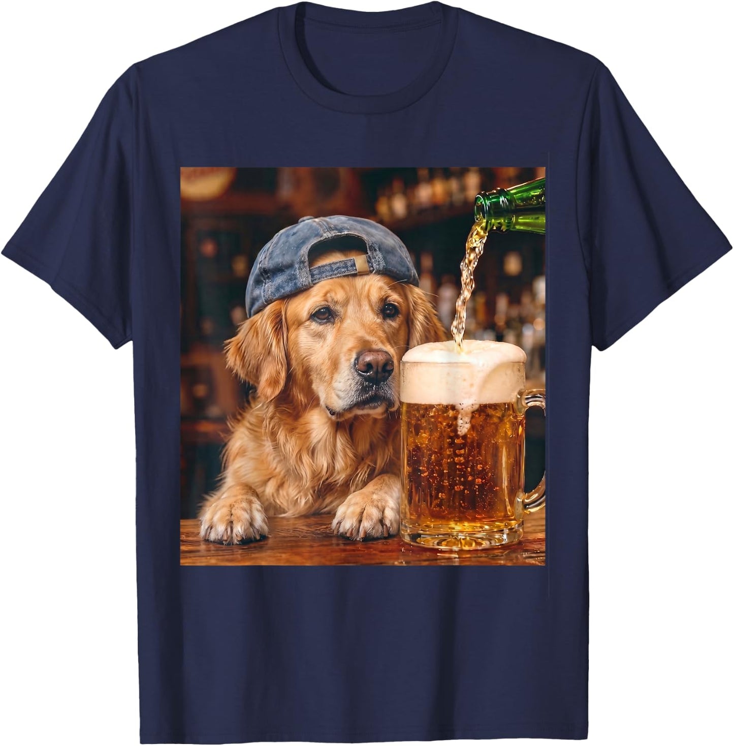 Golden Retriever Drinking Beer Funny Dog Meme T-Shirt - T-Shirt | Navy