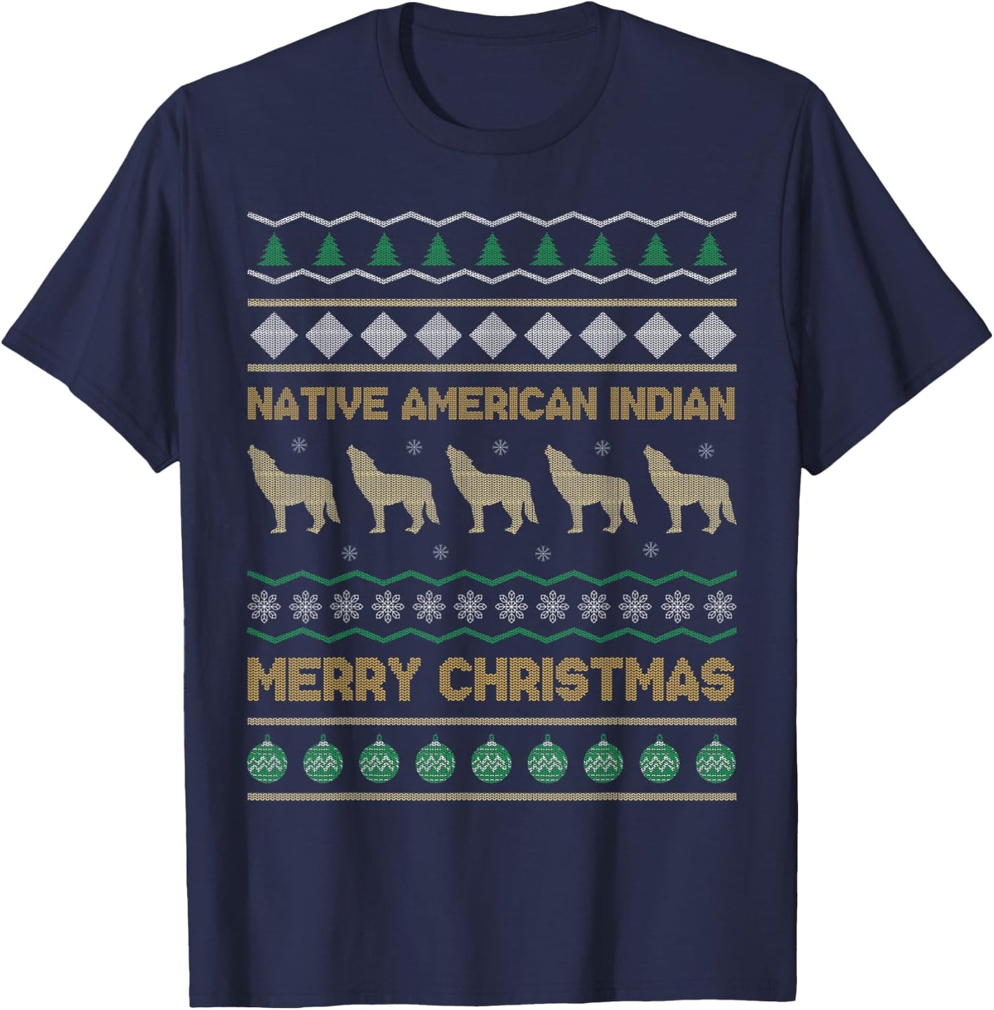Native American Indian Merry Christmas Funny Gift Ugly Xmas T-Shirt - T-Shirt | Navy