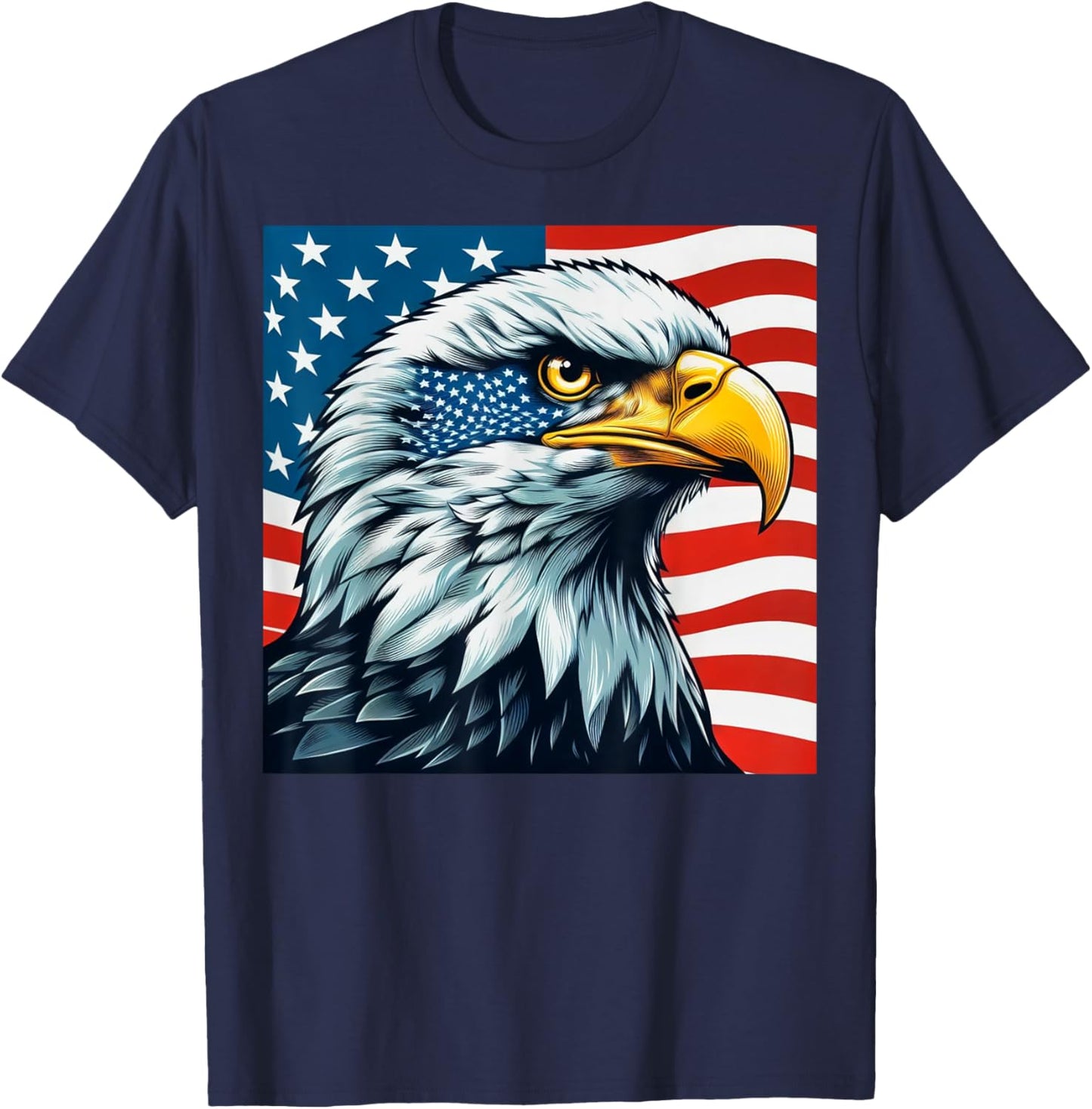 Freedom's Wings: Majestic Bald Eagle & American Flag Emblem T-Shirt - T-Shirt | Navy
