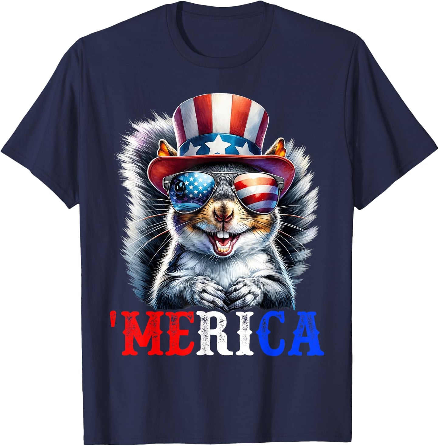 Merica Grey Squirrel Patriotic 4th of July Funny Men Women T-Shirt - T-Shirt | Navy