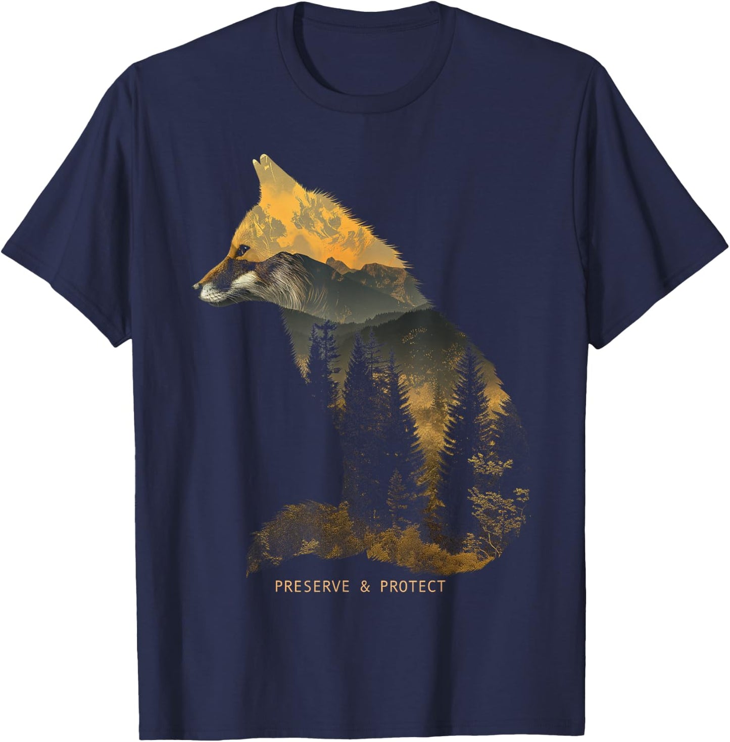 Fuchs Protect Preserve Hiking Camping Hunter Outdoor Nature T-Shirt - T-Shirt | Navy