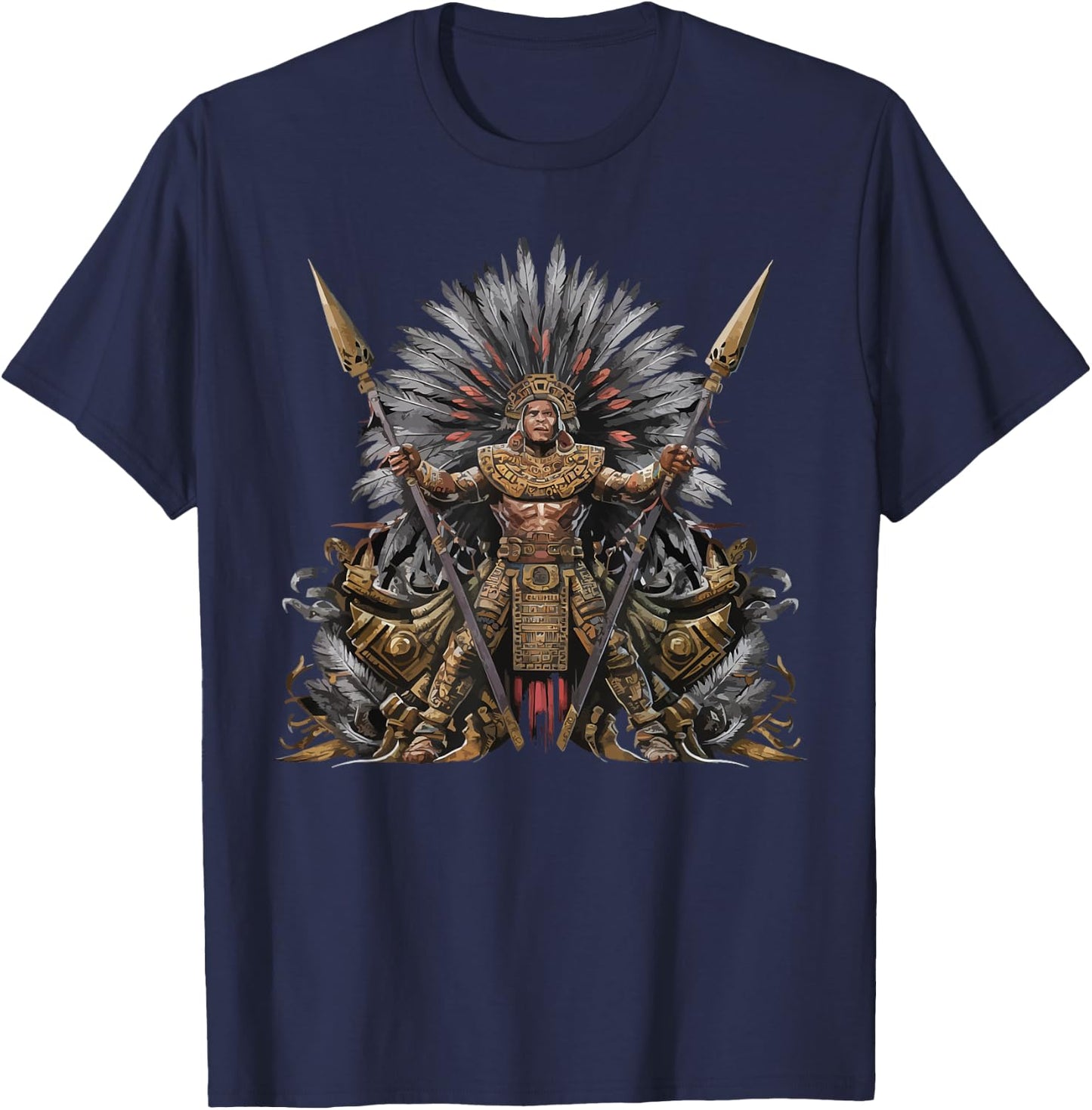 Aztec Warrior Mayan Indigenous Mexican Aztec Jaguar T-Shirt - T-Shirt | Navy