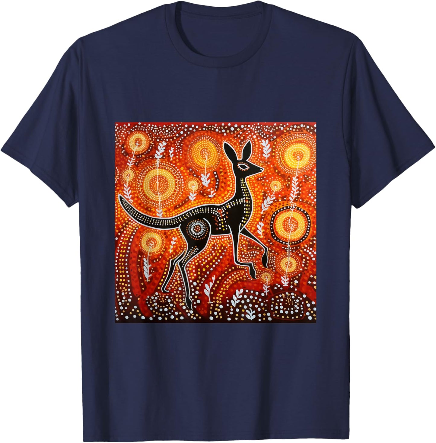 Australian Aboriginal Dot Painting Kangaroo T-Shirt - T-Shirt | Navy