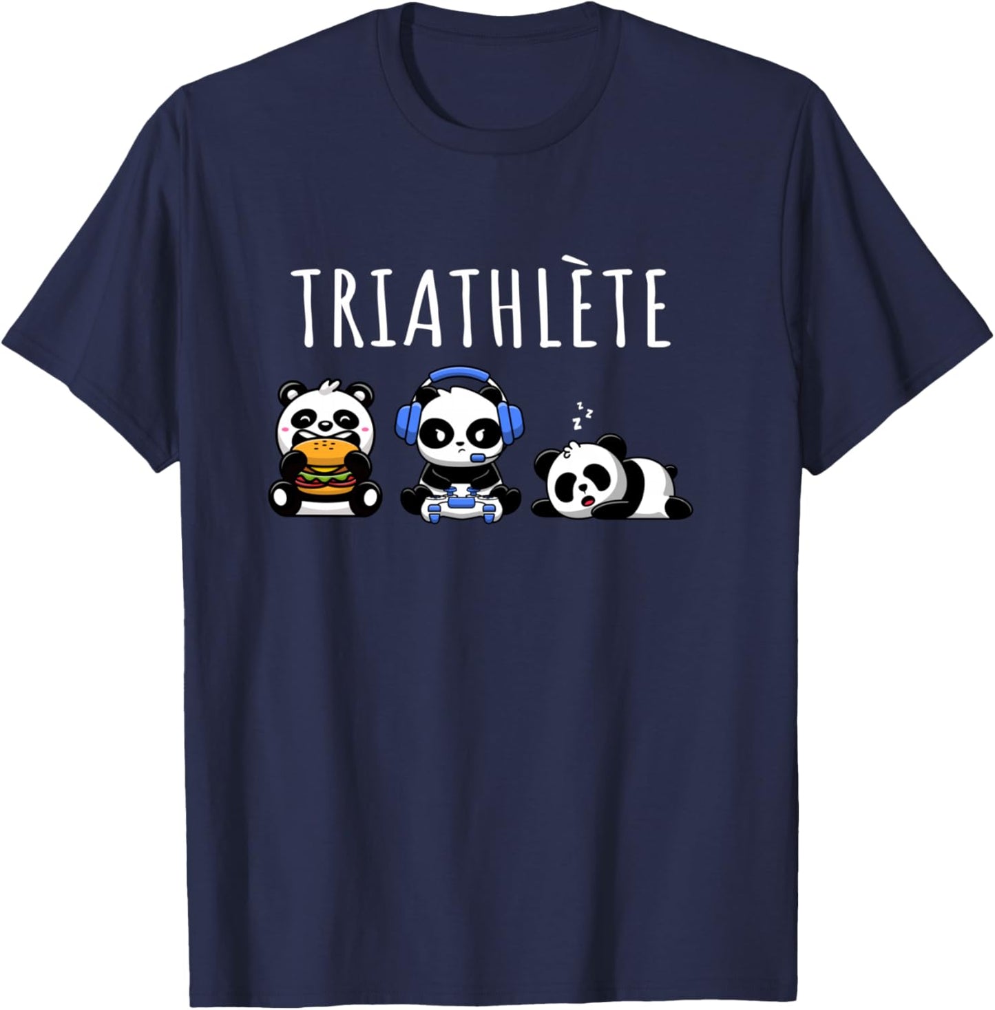 Triathlete Gaming Humour Panda Geek Gift , Black, S T-Shirt - T-Shirt | Navy