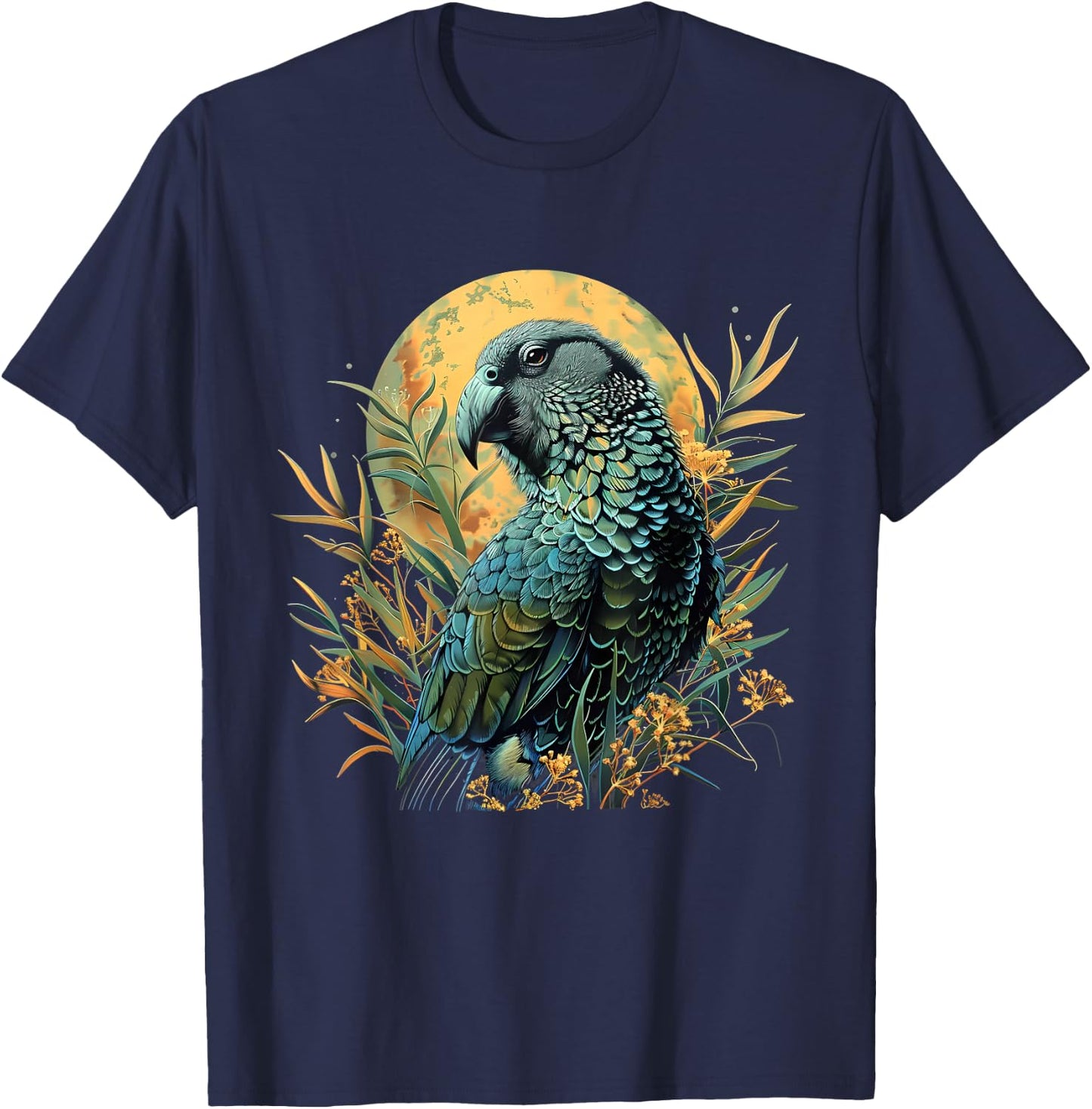 Kakapo Parrot Drawing Moon Artwork Nature Kakapo Lover T-Shirt - T-Shirt | Navy