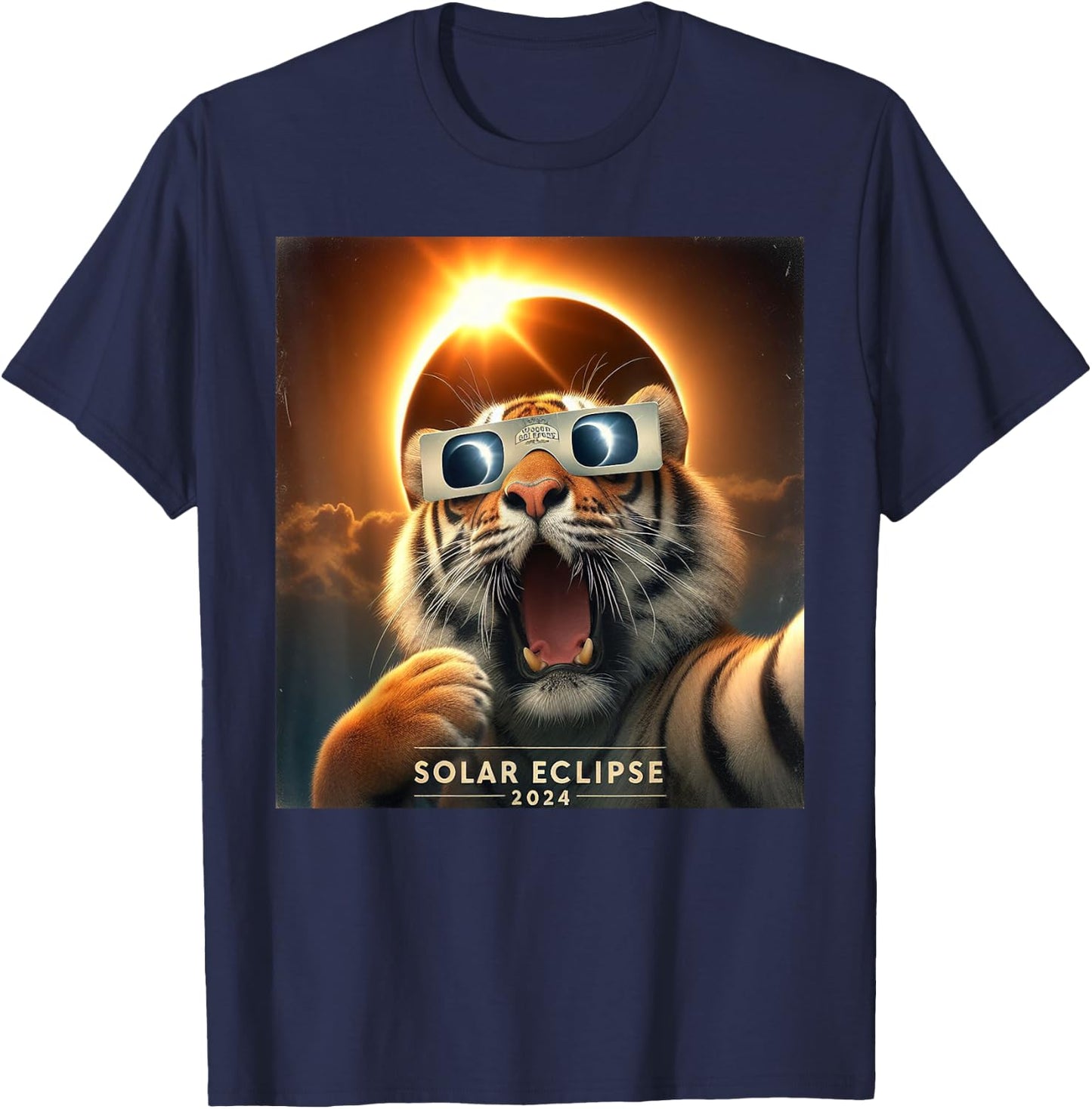 Funny Selfie Tiger Kids Solar Eclipse T-Shirt - T-Shirt | Navy
