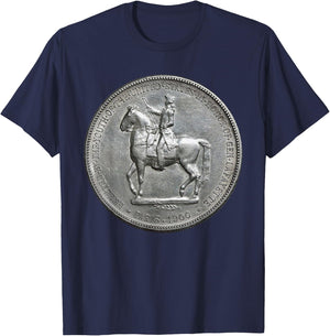 Marquis de Lafayette on Horseback Silver Dollar Coin T-Shirt - T-Shirt | Navy