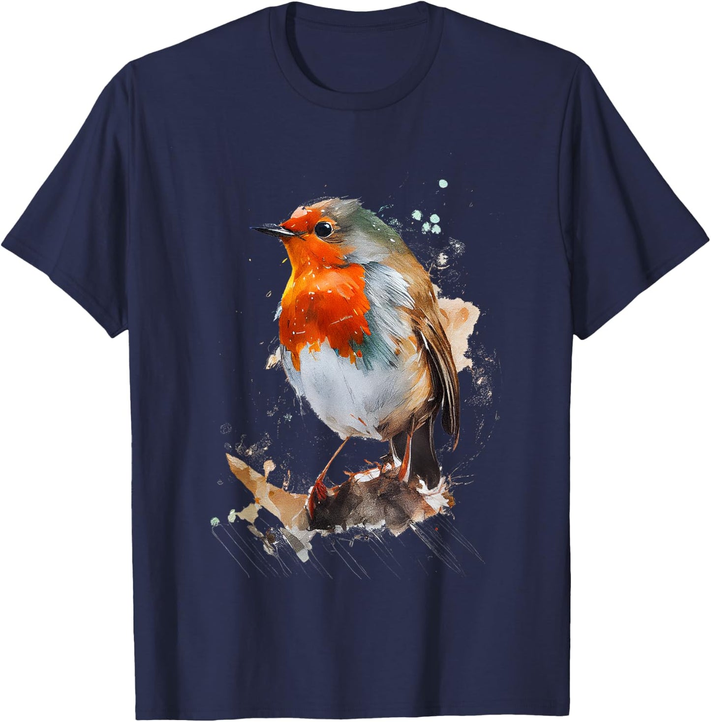 Rotkehlchen buntes Design T-Shirt - T-Shirt | Navy