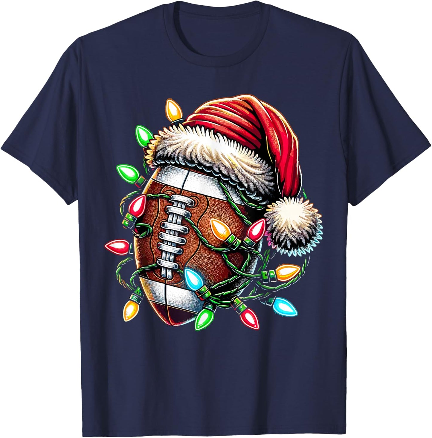 Christmas Football Player Santa T-Shirt - T-Shirt | Navy