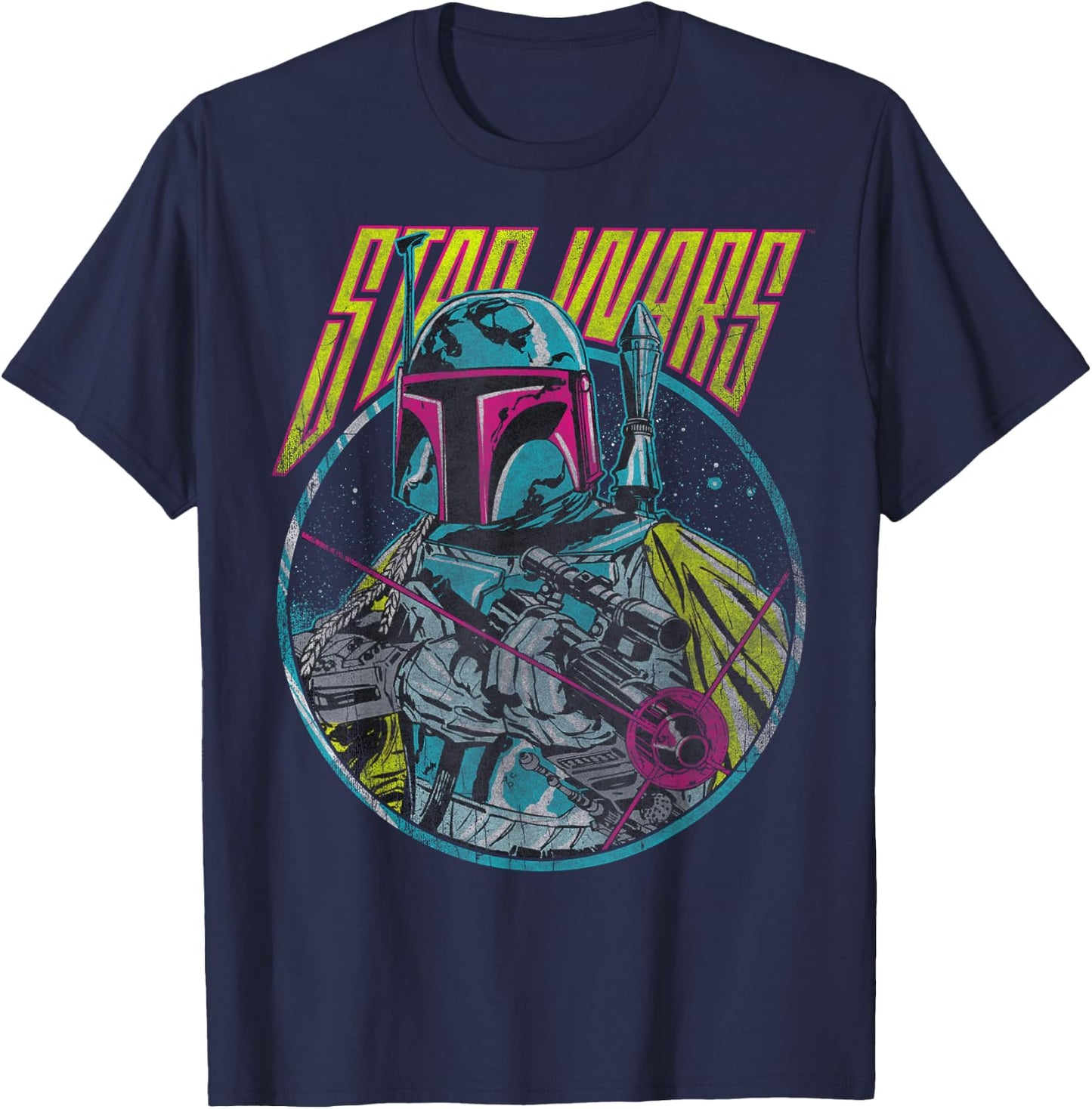 Star Wars Boba Fett Neon Blaster Vintage Disney+ T-Shirt - T-Shirt | Navy