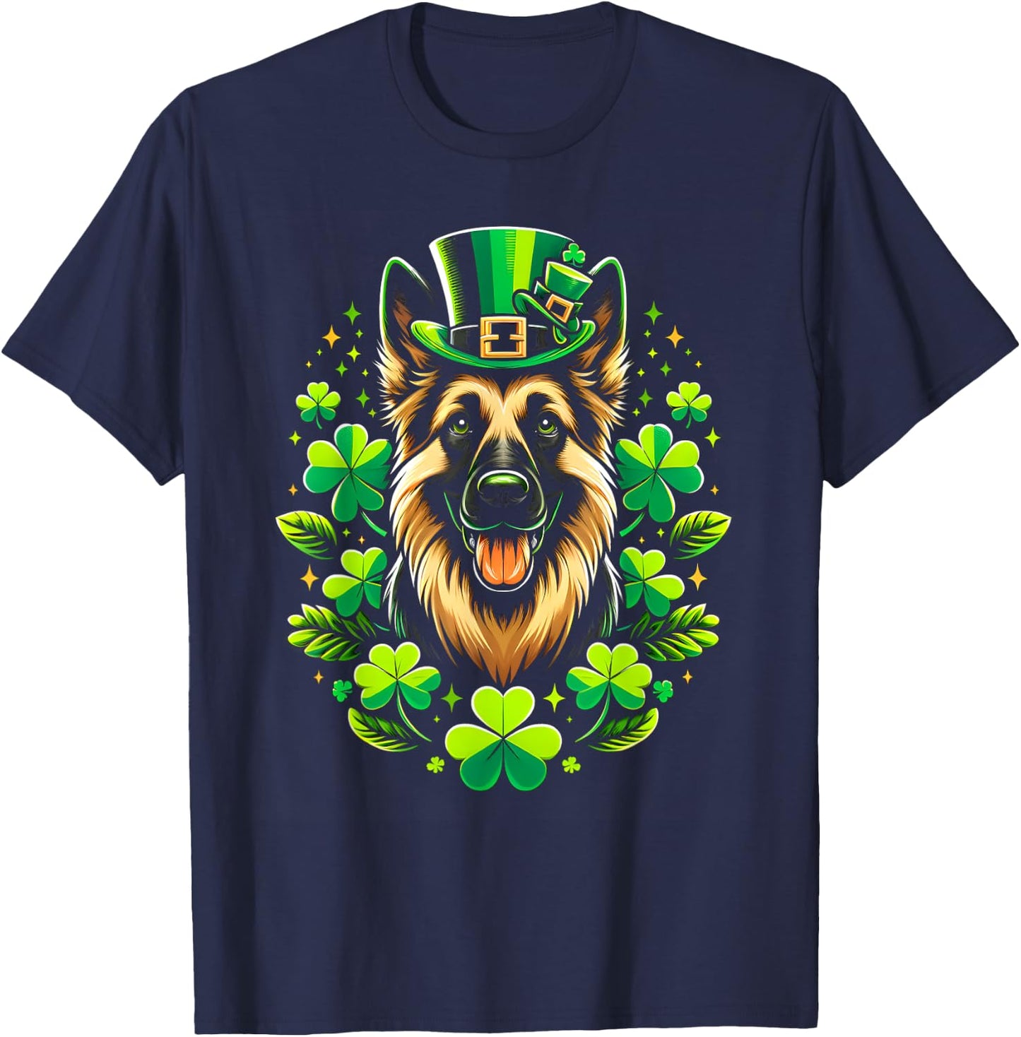 Funny Puppy Shamrock German Shepherd Dog St. Patrick's Day T-Shirt - T-Shirt | Navy
