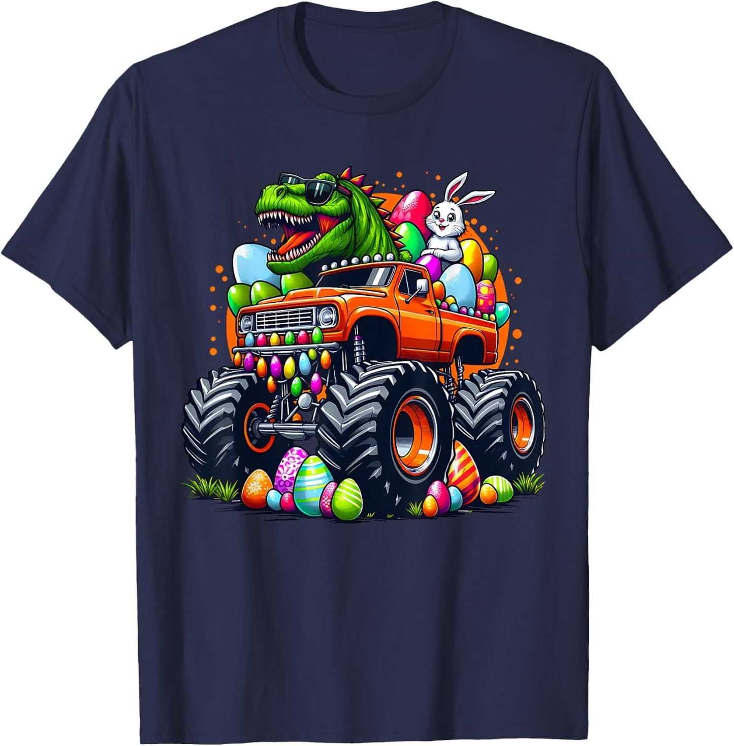 Funny Easter T-Rex Bunny Dinosaur Monster Truck Dino Easter T-Shirt - T-Shirt | Navy