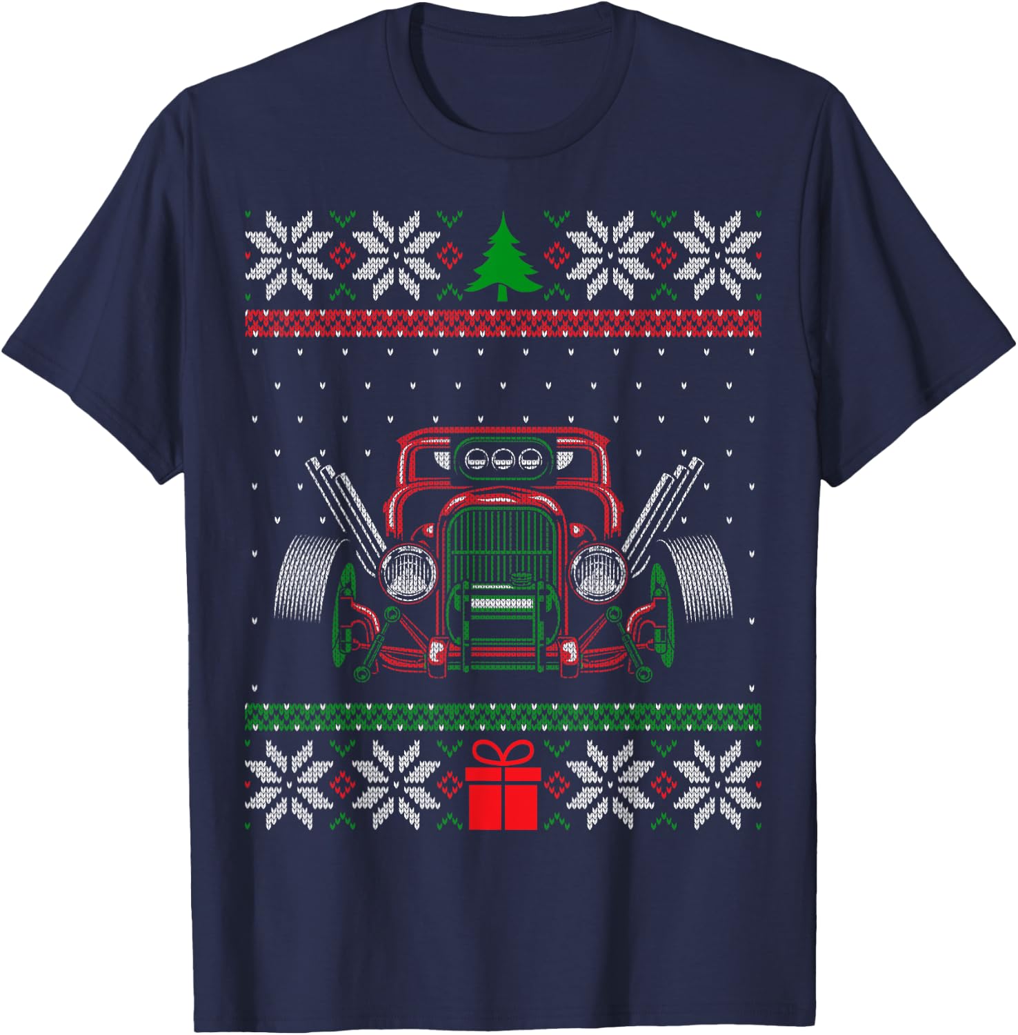 Custom Hot Rod Garage Ugly Christmas Vintage Hotrod Car Guy T-Shirt - T-Shirt | Navy