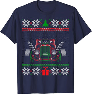 Custom Hot Rod Garage Ugly Christmas Vintage Hotrod Car Guy T-Shirt - T-Shirt | Navy