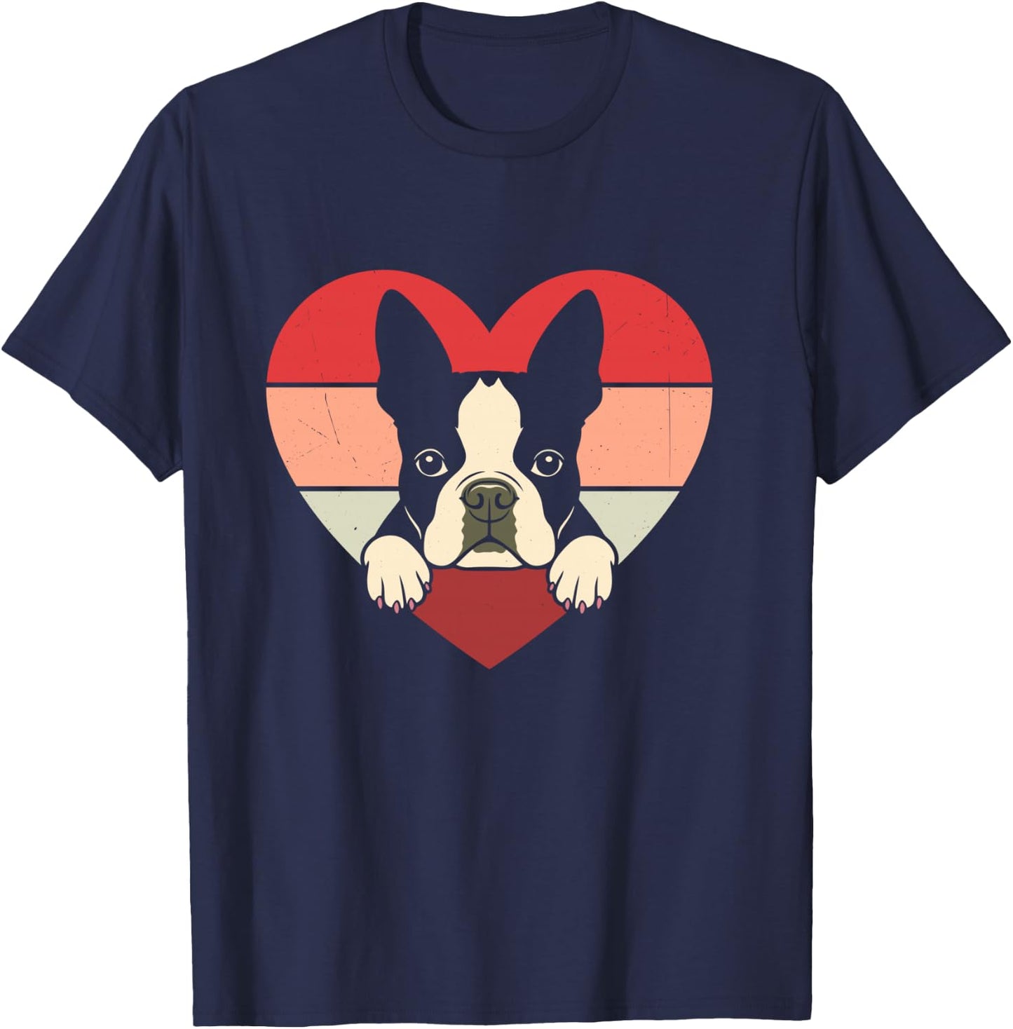 Retro Heart Boston Terrier Dog Vintage Valentine T-Shirt - T-Shirt | Navy