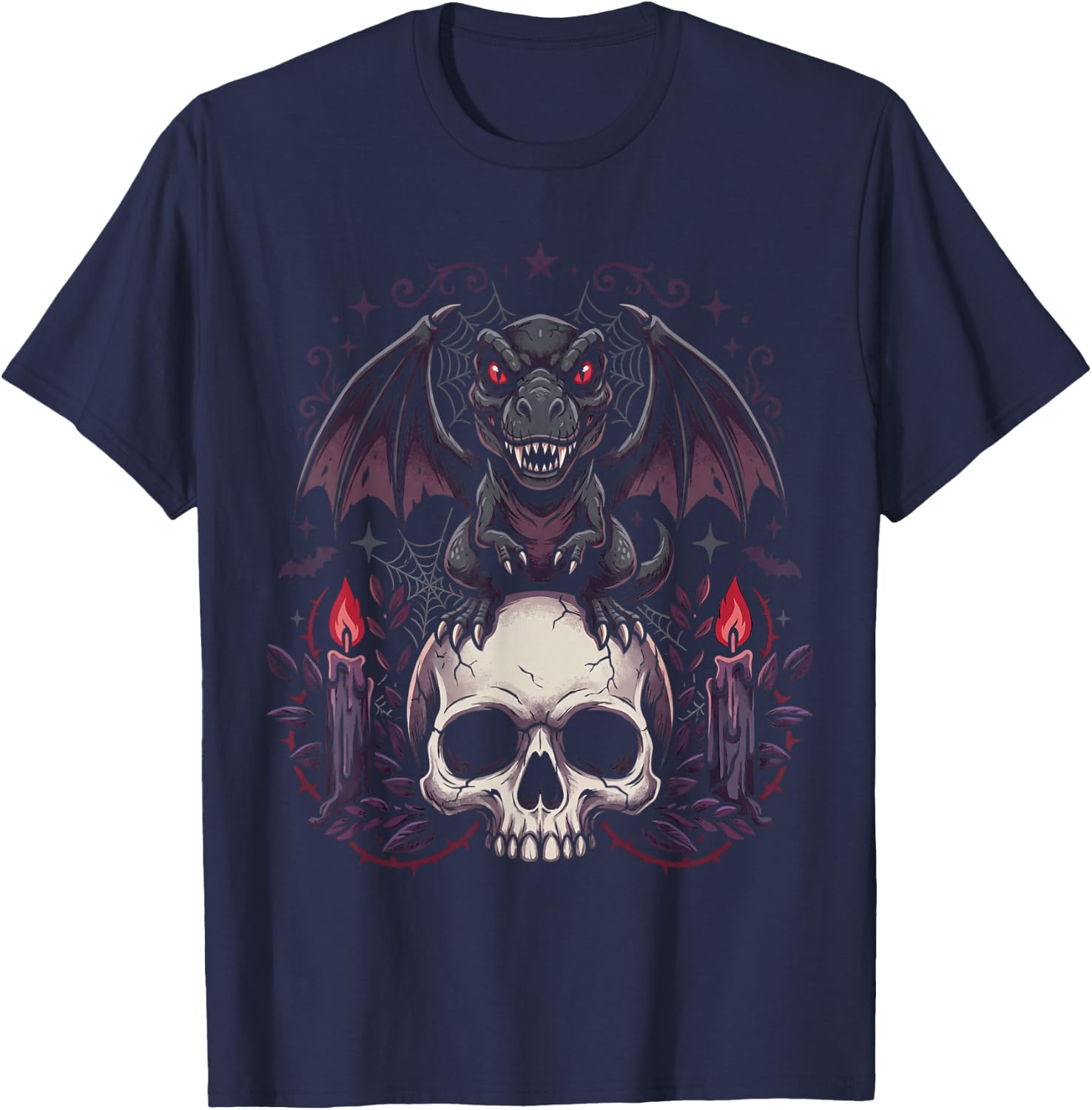 Gothic Dino on Skull Pastel Goth Kawaii Skeleton T-Shirt - T-Shirt | Navy