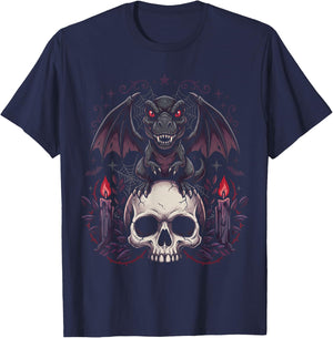 Gothic Dino on Skull Pastel Goth Kawaii Skeleton T-Shirt - T-Shirt | Navy