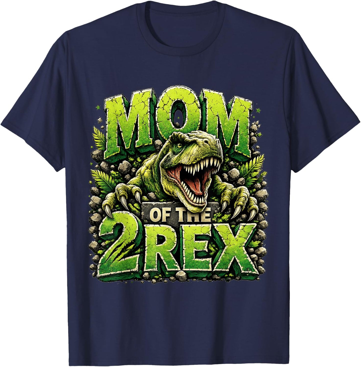 Mom of The Two Rex Birthday Dinosaur Family Matching T-Shirt - T-Shirt | Navy